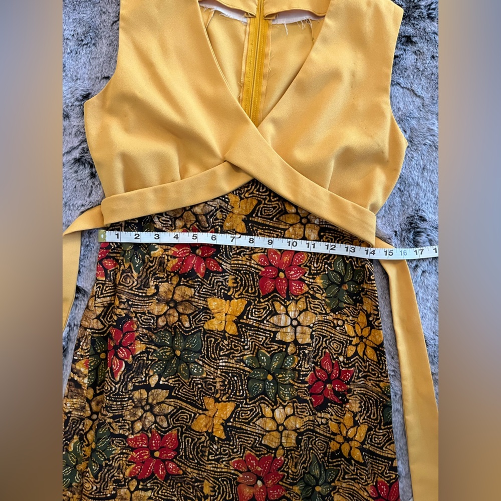 Handmade Vintage 70’s maxi floral dress yellow, & brown empire waist Small EUC​ - Picture 13 of 16